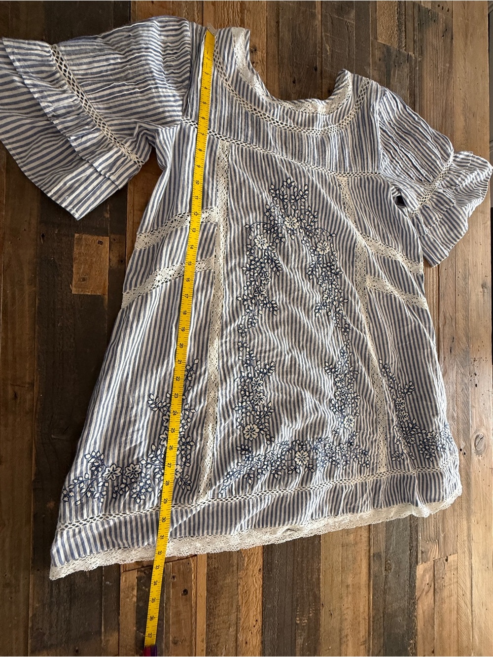 NWT Free people  Blue & White Striped Embroidered Dress with slip